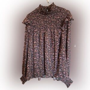 Floral Smocked Blouse - Black and Pink